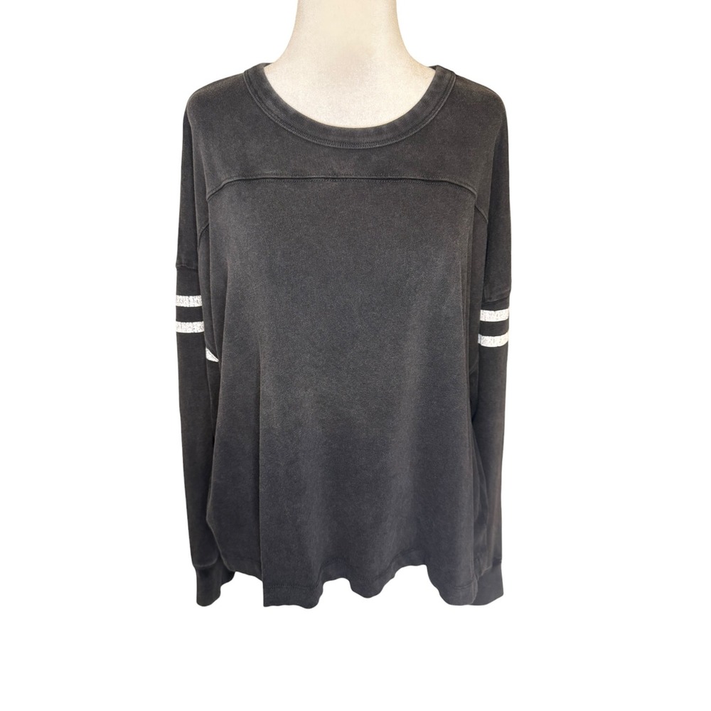 Madewell Womens XL Faded Black Varsity Stripe Long Sleeve Relaxed Tee NZ369